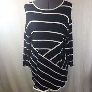 Blast 3/4 Sleeve Black & White Stripe Top Size L